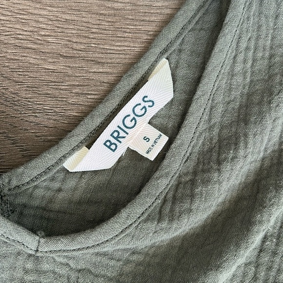 BRIGGS Sleeveless Olive Green Dress 100% Cotton Gauze Size Small - Picture 2 of 5